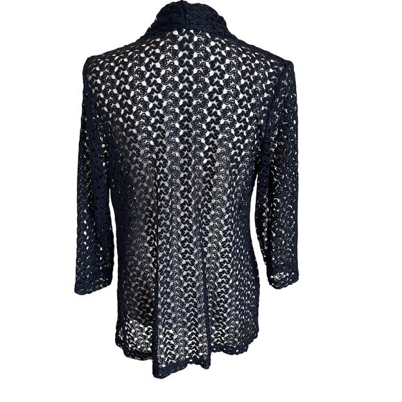 JM Collection Cardigan Petite Size Large Navy Blue Open Stitch Knit Topper Light - Picture 8 of 10